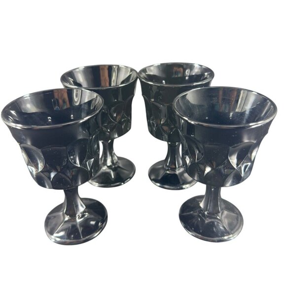 VTG Noritake Perspective Ebony Black Goblet Barware Drinking Set 4 Glasses Cups - Picture 1 of 8